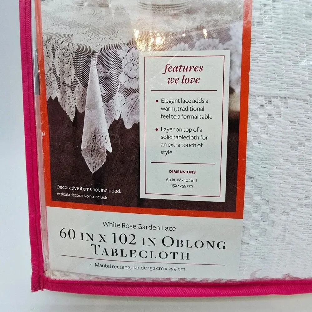 Better Homes and Gardens White Rose Garden Lace Tablecloth Oblong